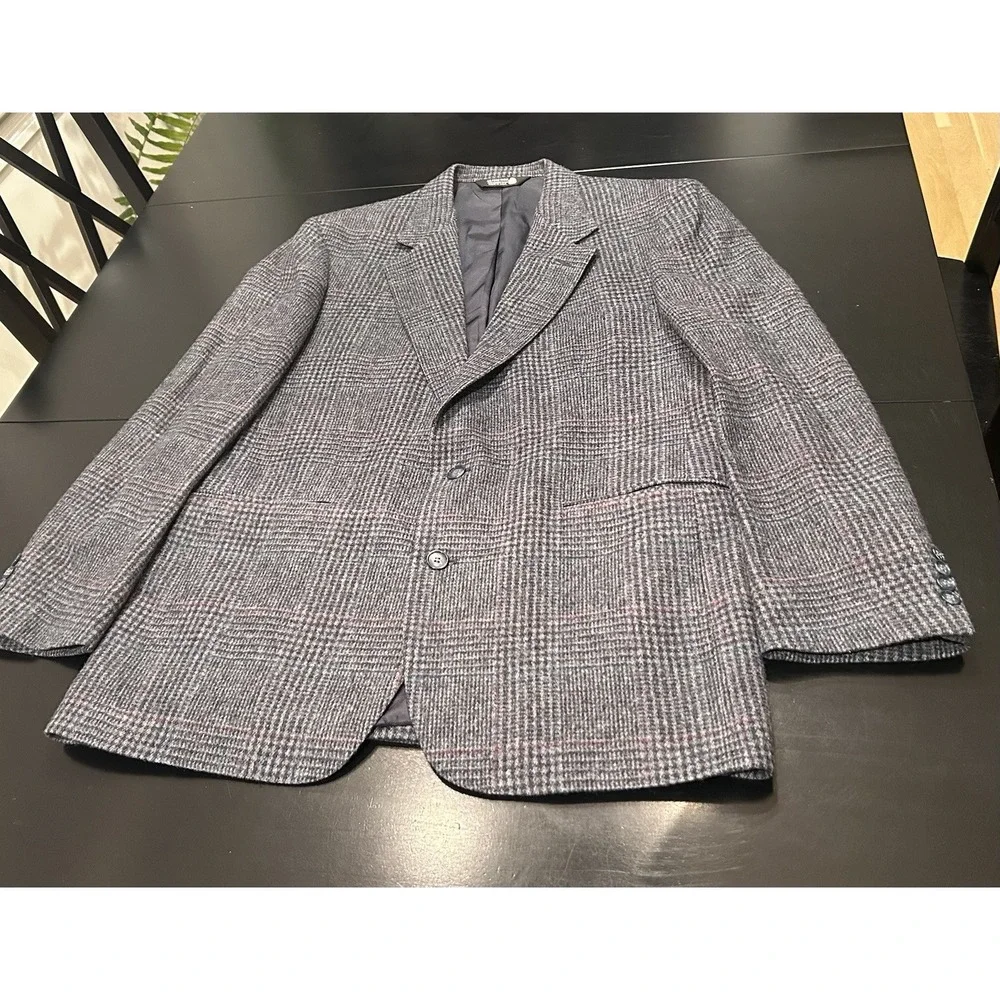 Wool Sport Coat 44 Glen Plaid Gray John Alexander Sleeve 25